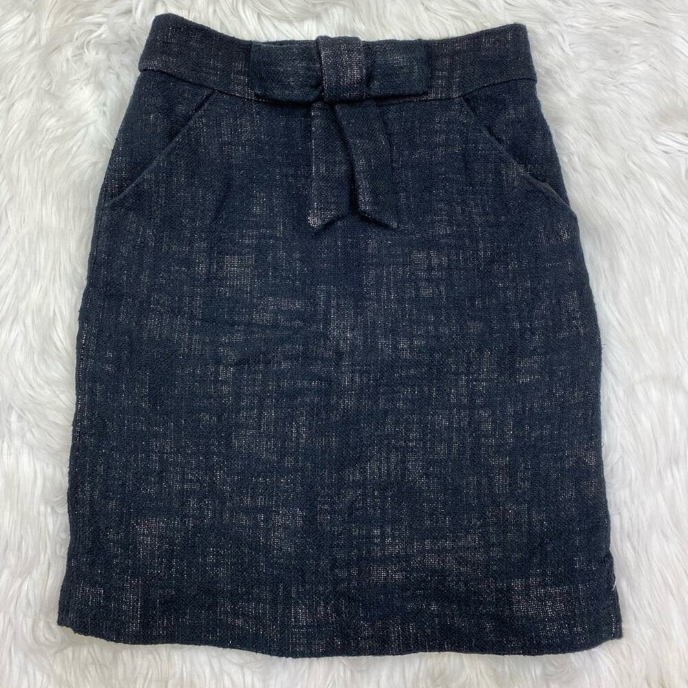 Milly Women’s Pencil Skirt Linen Blend Black Size 2 Silk Lined